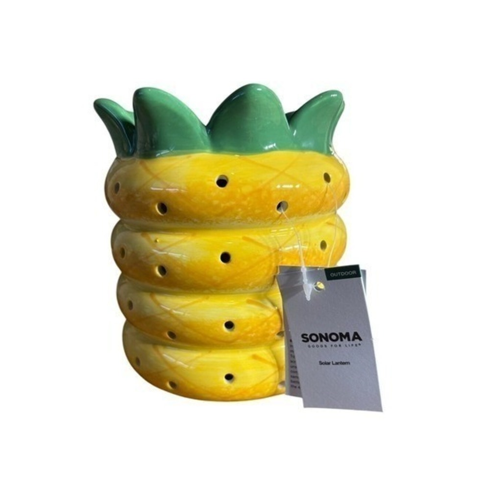 Sonoma Ceramic Pineapple Solar Lantern Light Outdoor Spring Summer GIFT NWT